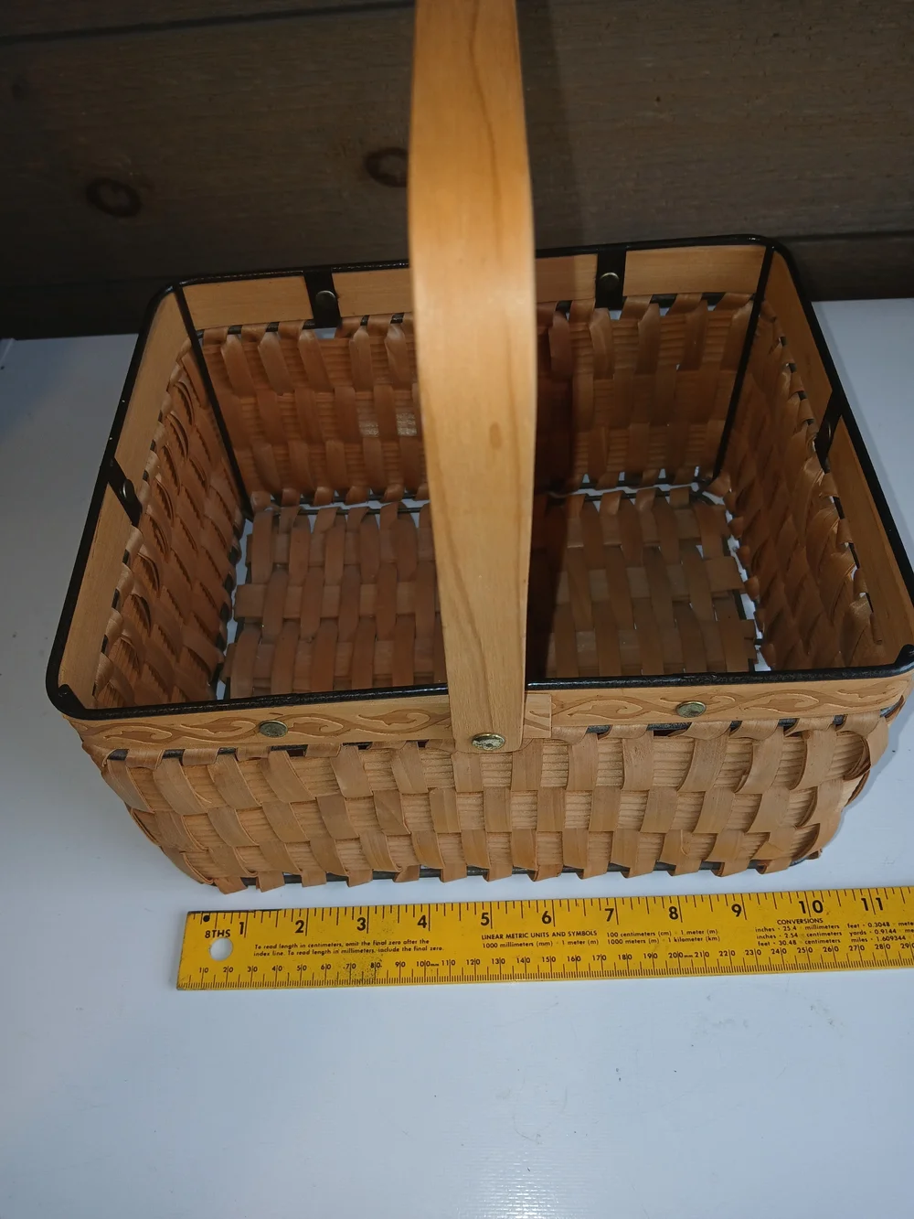 Rectangular Wicker & Metal Basket W Handle Great Shape Very Sturdy